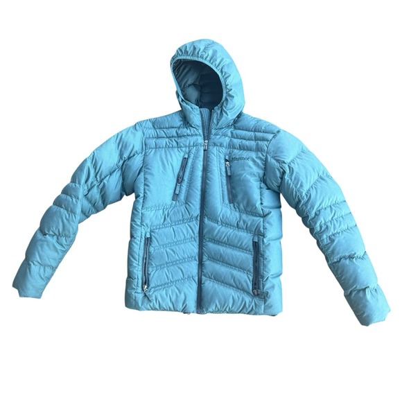 Marmot Down Jacket Men's S Teal Hooded Puffer 700 Fill Outdoorcore Hiking Winter - Picture 1 of 4